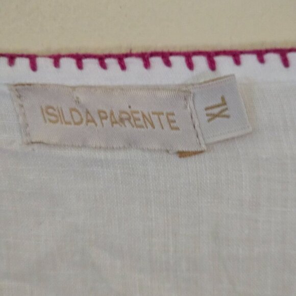 Isla Parente Stunning 100% Linen Embroidered Peasant Blouse Size XL - Picture 5 of 7
